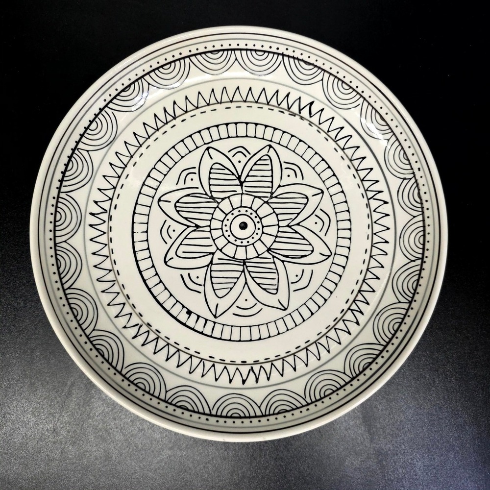 Threshold Avery Salad Plate Set 3 8.25" White Black Mandala Geometric Stoneware